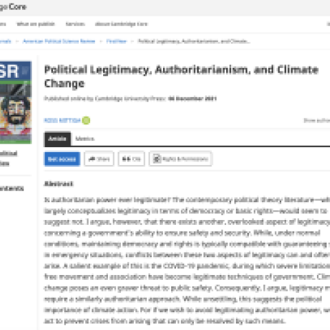 Ross Mittiga publishes on the legitimacy of authoritarian power