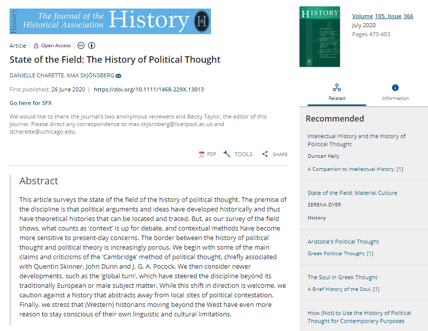 State of the Field: The History of Political Thought