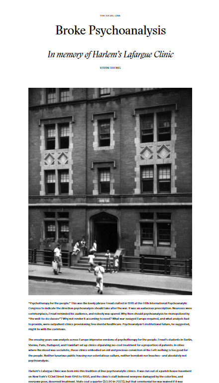 Broke Psychoanalysis: In Memory of Harlem's Lafargue Clinic