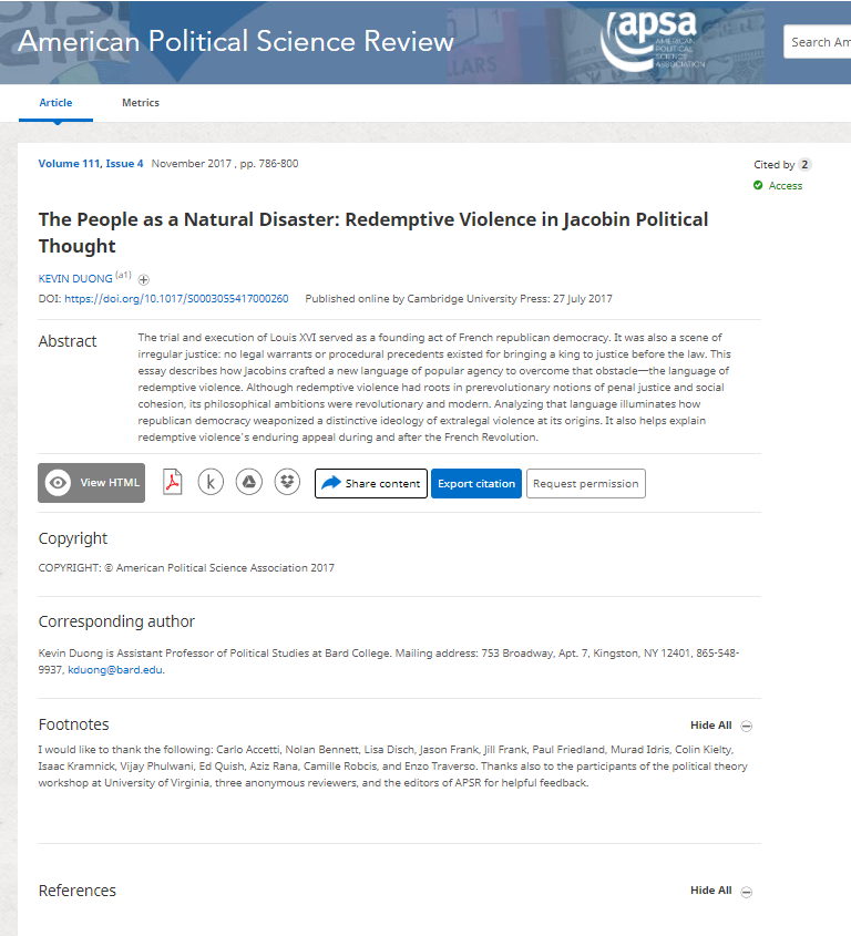 The People as a Natural Disaster: Redemptive Violence in Jacobin Political Thought