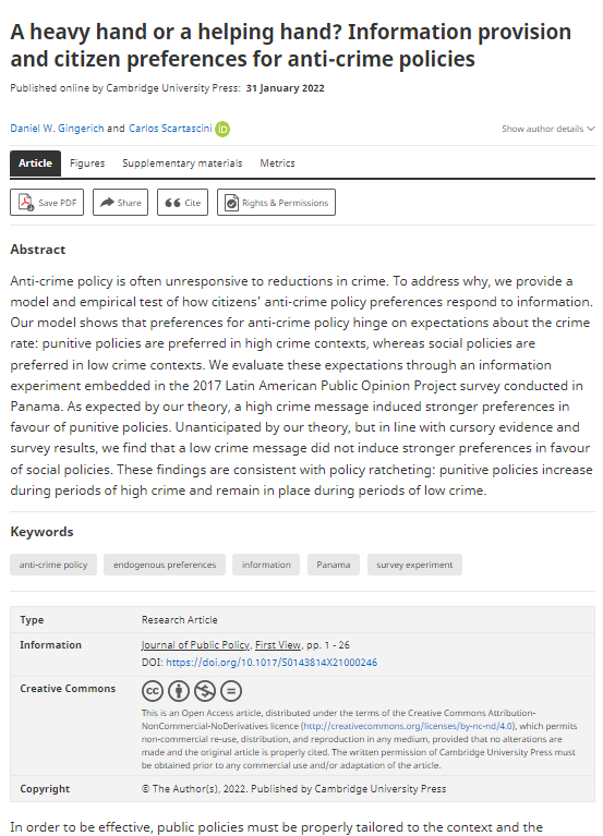 A Heavy Hand or a Helping Hand? Information Provision and Citizen Preferences for Anti-Crime Policy in Panama