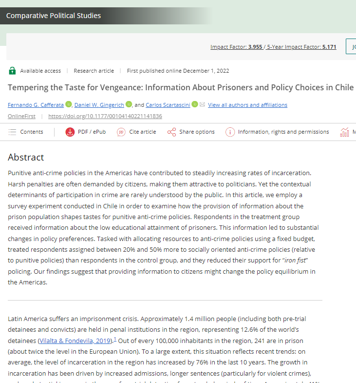 Tempering the Taste for Vengeance: Information About Prisoners and Policy Choices in Chile