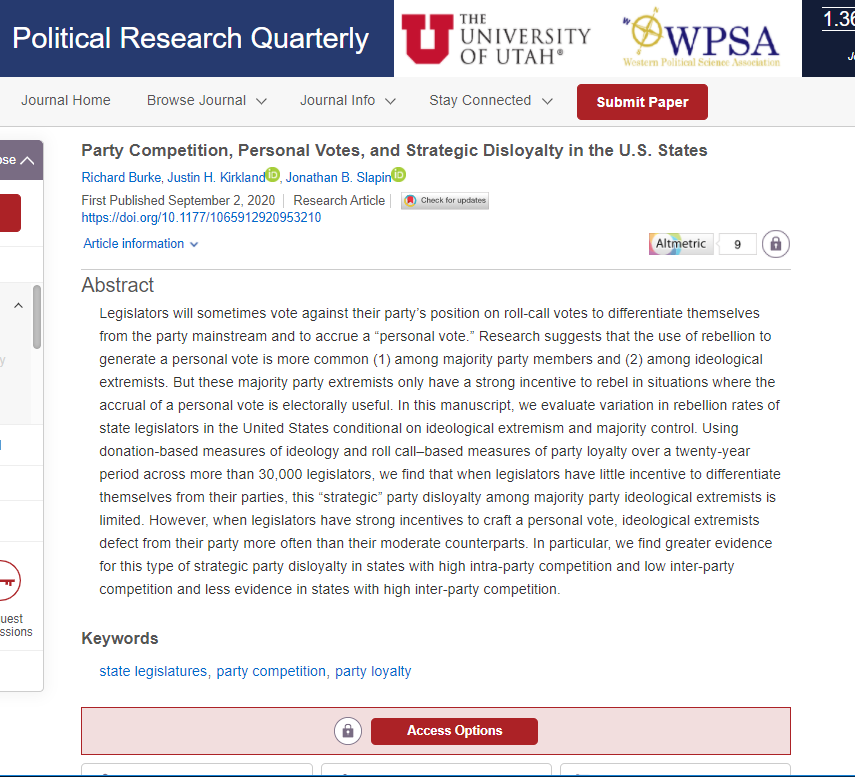 Party Competition, Personal Votes, and Strategic Disloyalty in the U.S. States