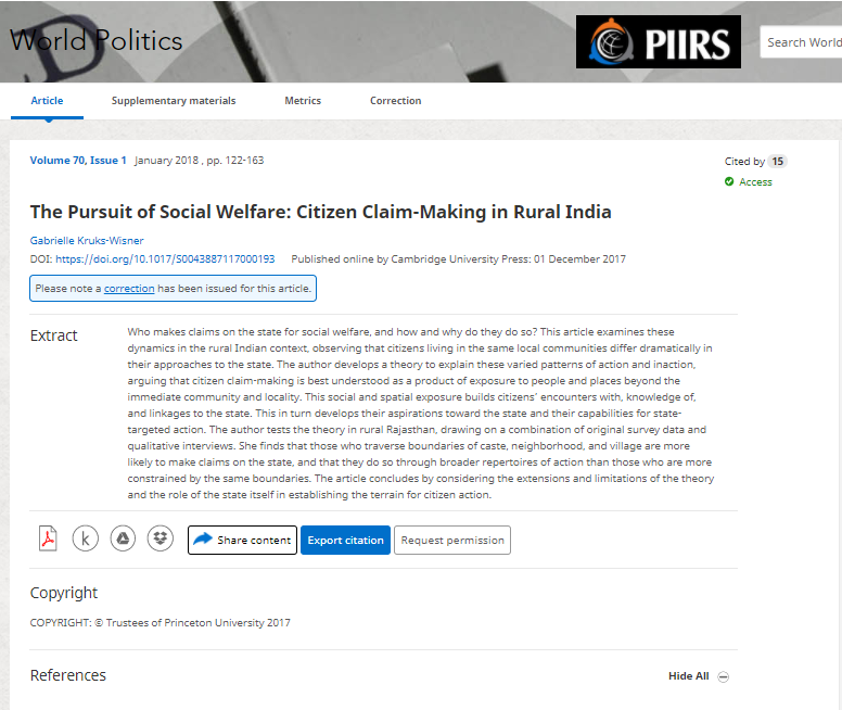 The Pursuit of Social Welfare: Citizen Claim-Making in Rural India