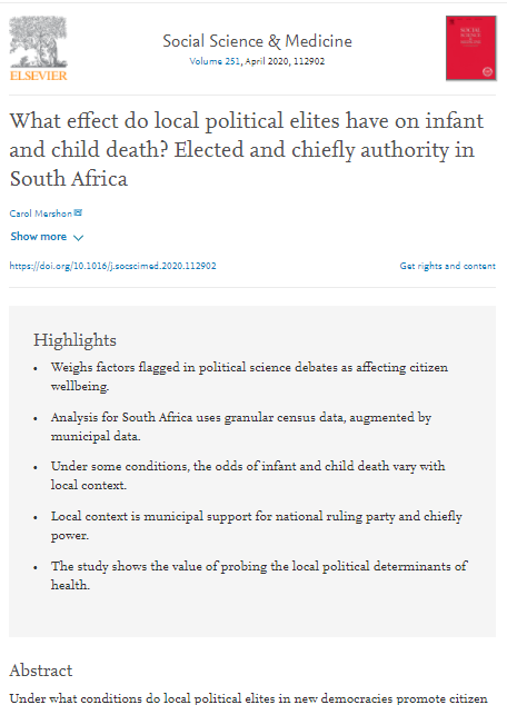 What Effect do Local Political Elites Have on Infant and Child Death? Elected and Chiefly Authority in South Africa