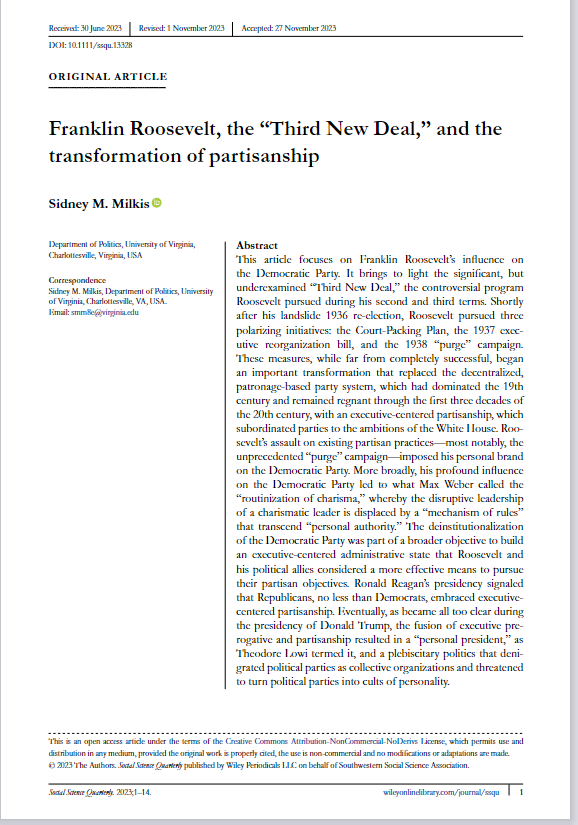 Franklin Roosevelt, the "Third New Deal," and the Transformation of Partisanship