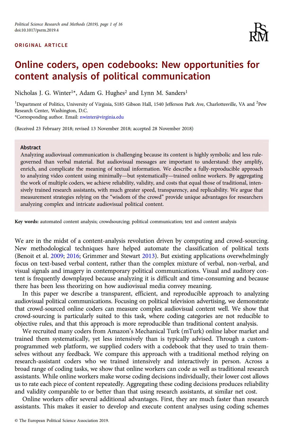 Online coders, open codebooks: New opportunities for content analysis of political communication