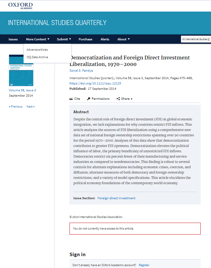 Democratization and Foreign Direct Investment Liberalization, 1970-2000