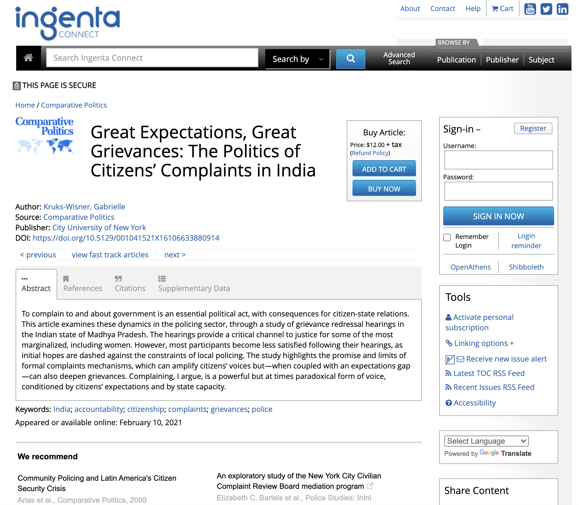 Great Expectations, Great Grievances: The Politics of Citizens’ Complaints in India