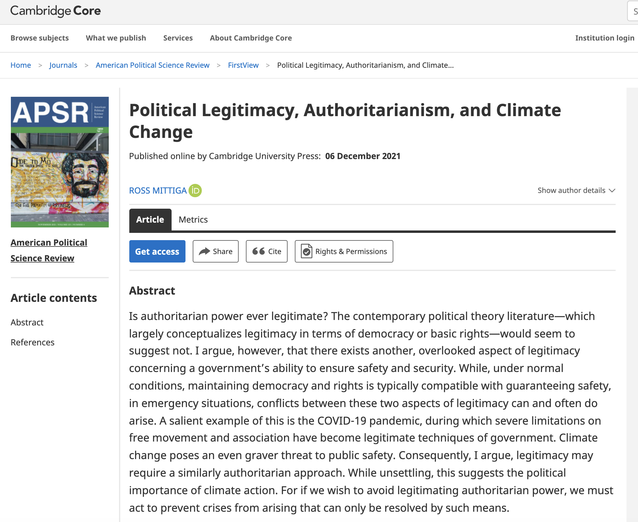 Political Legitimacy, Authoritarianism, and Climate Change