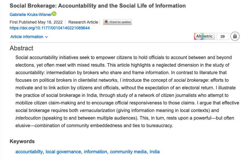 Social Brokerage: Accountability and the Social Life of Information