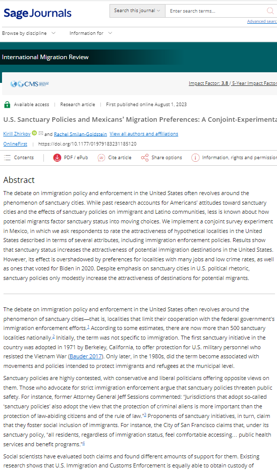 U.S. Sanctuary Policies and Mexicans’ Migration Preferences: A Conjoint-Experimental Study