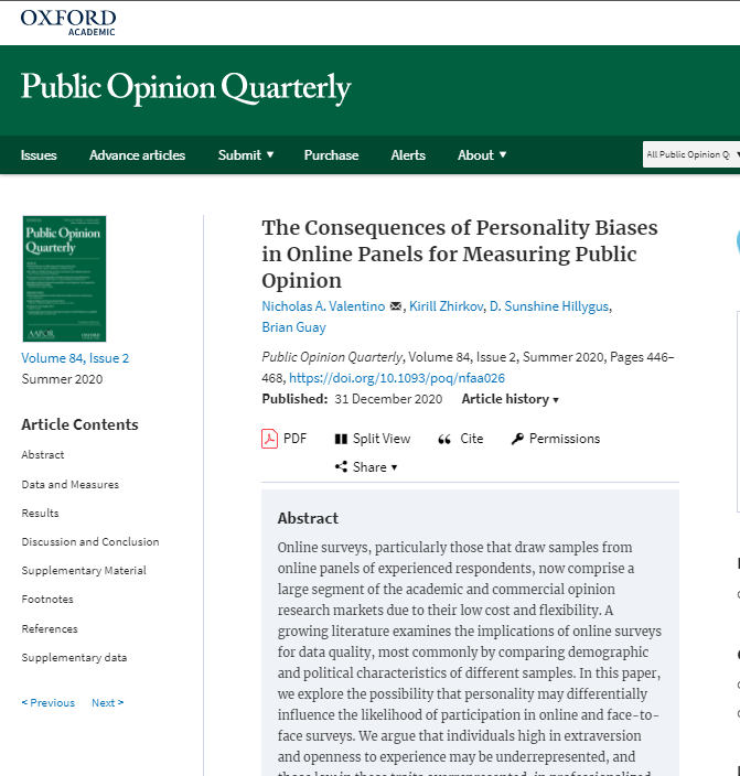 The Consequences of Personality Biases in Online Panels for Measuring Public Opinion