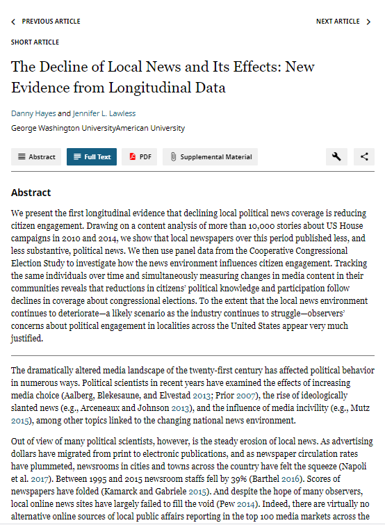 The Decline of Local News and Its Effects: New Evidence from Longitudinal Data