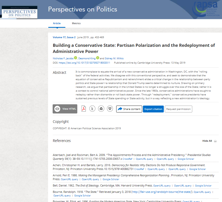 Building a Conservative State: Partisan Polarization and the Redeployment of Administrative Power