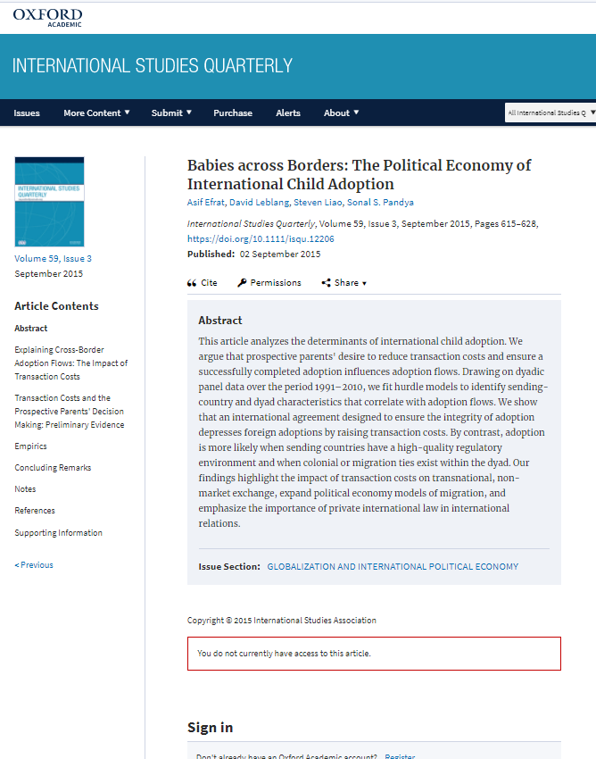 Babies across Borders: The Political Economy of International Child Adoption