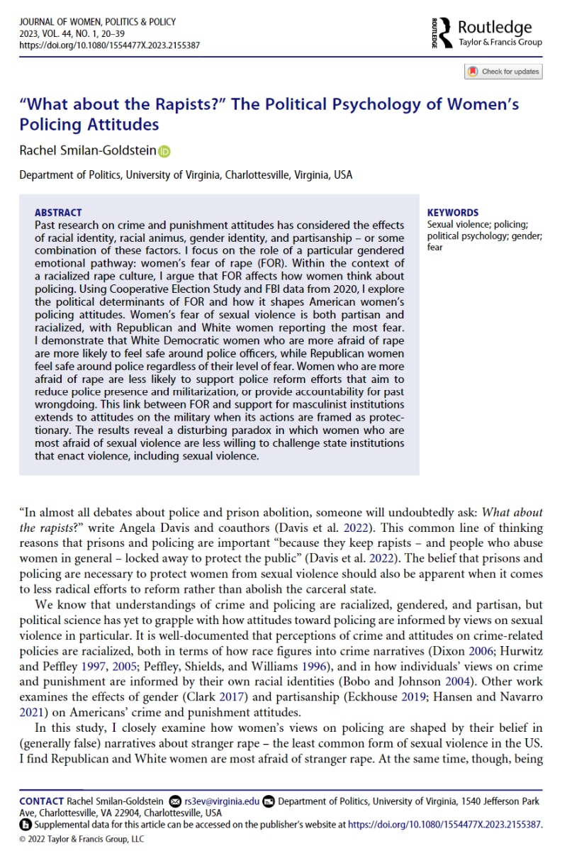 “What about the Rapists?” The Political Psychology of Women’s Policing Attitudes