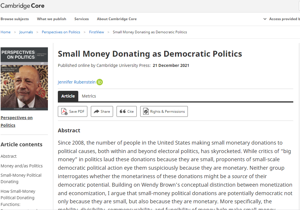 Small Money Donating as Democratic Politics