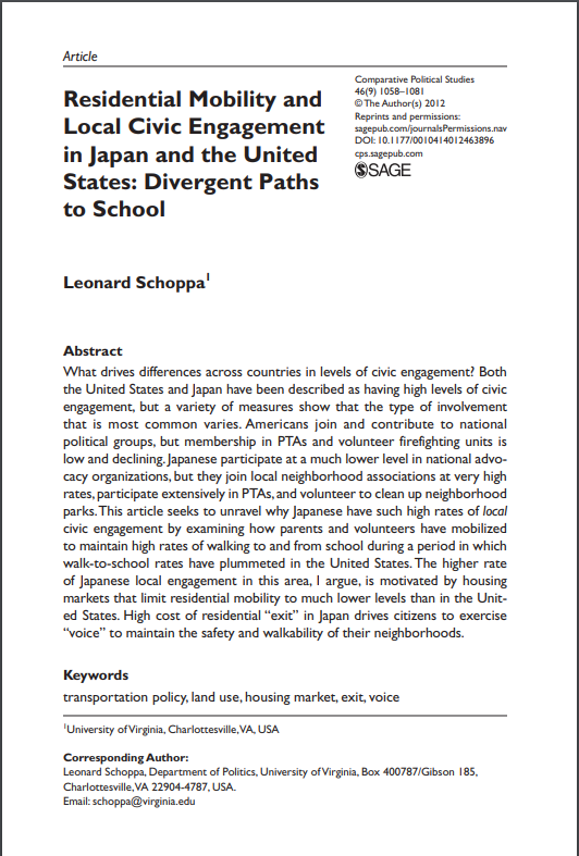 Residential Mobility and Local Civic Engagement in Japan and the United States: Divergent Paths to School