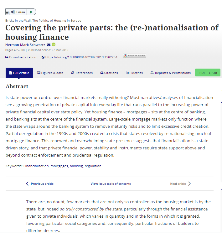 Covering the Private Parts: The Post-Crisis (Re-)nationalization of Housing Finance