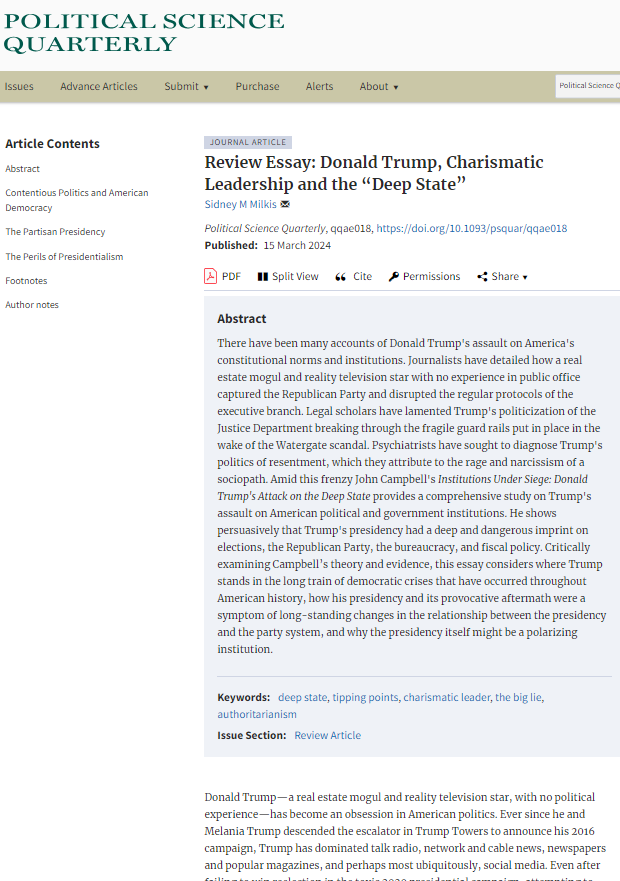 Review Essay: Donald Trump, Charismatic Leadership and the "Deep State"